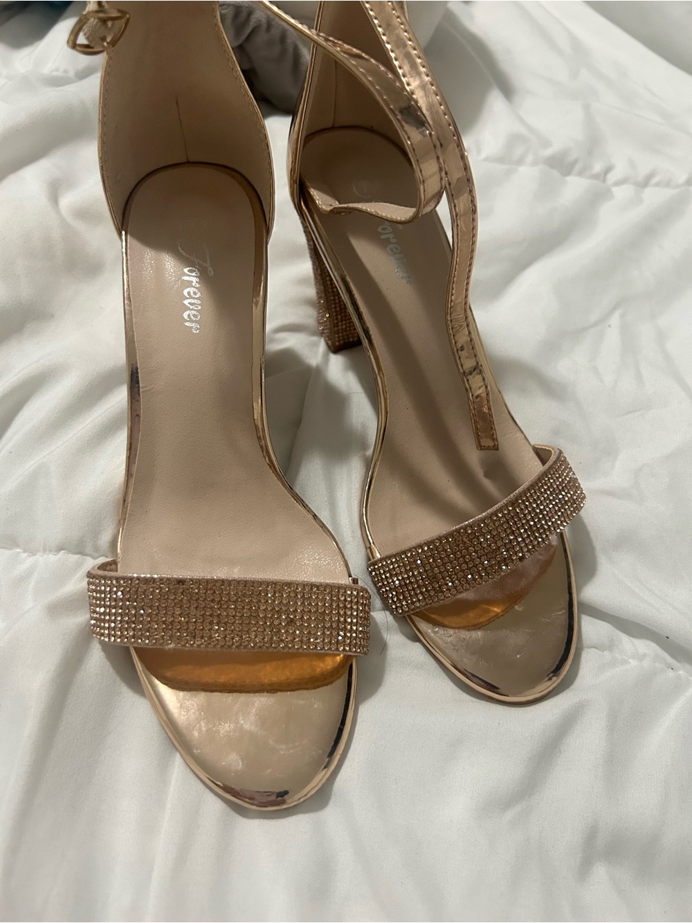 Forever 21 Rose Gold Sparkle Block Heel Sandals